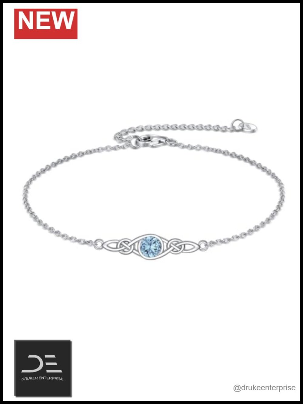 Celtic Knot Birthstone Bracelet 925 Sterling Silver March Gift